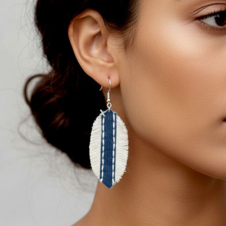 Handmade Oval Denim Lightweight Drop Earrings